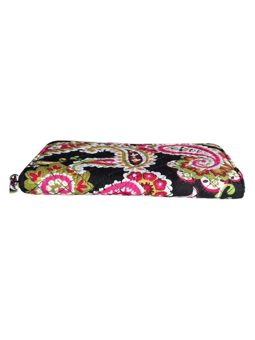 Vera Bradley Quilted Cotton Zip-Around Wristlet Wallet Retired Pink/Green Paisle